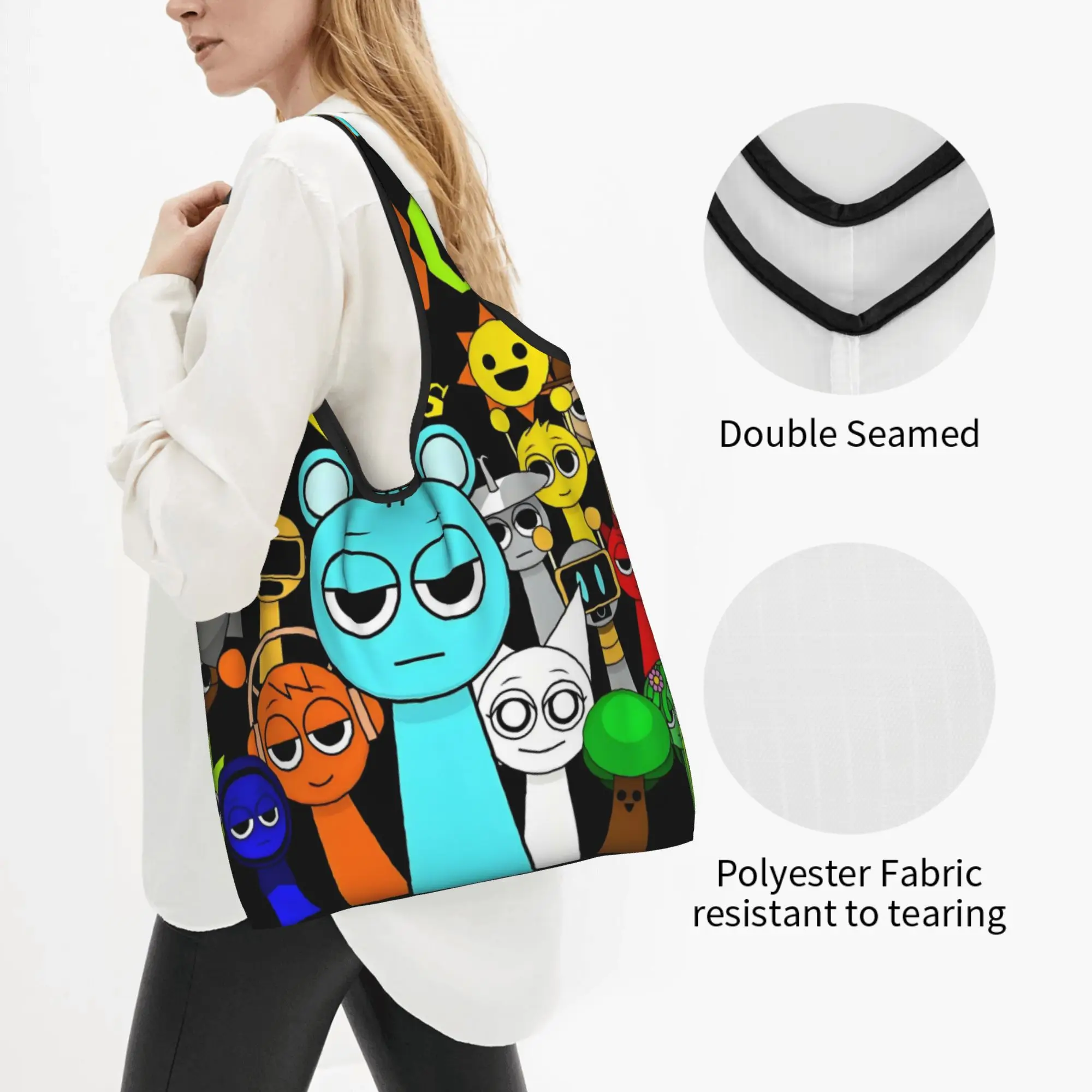Recycling Game Sprunki boys Oren Just a boy who love Sprunki Shopping Bag Women Tote Bag Portable  Grocery Shopper Bags