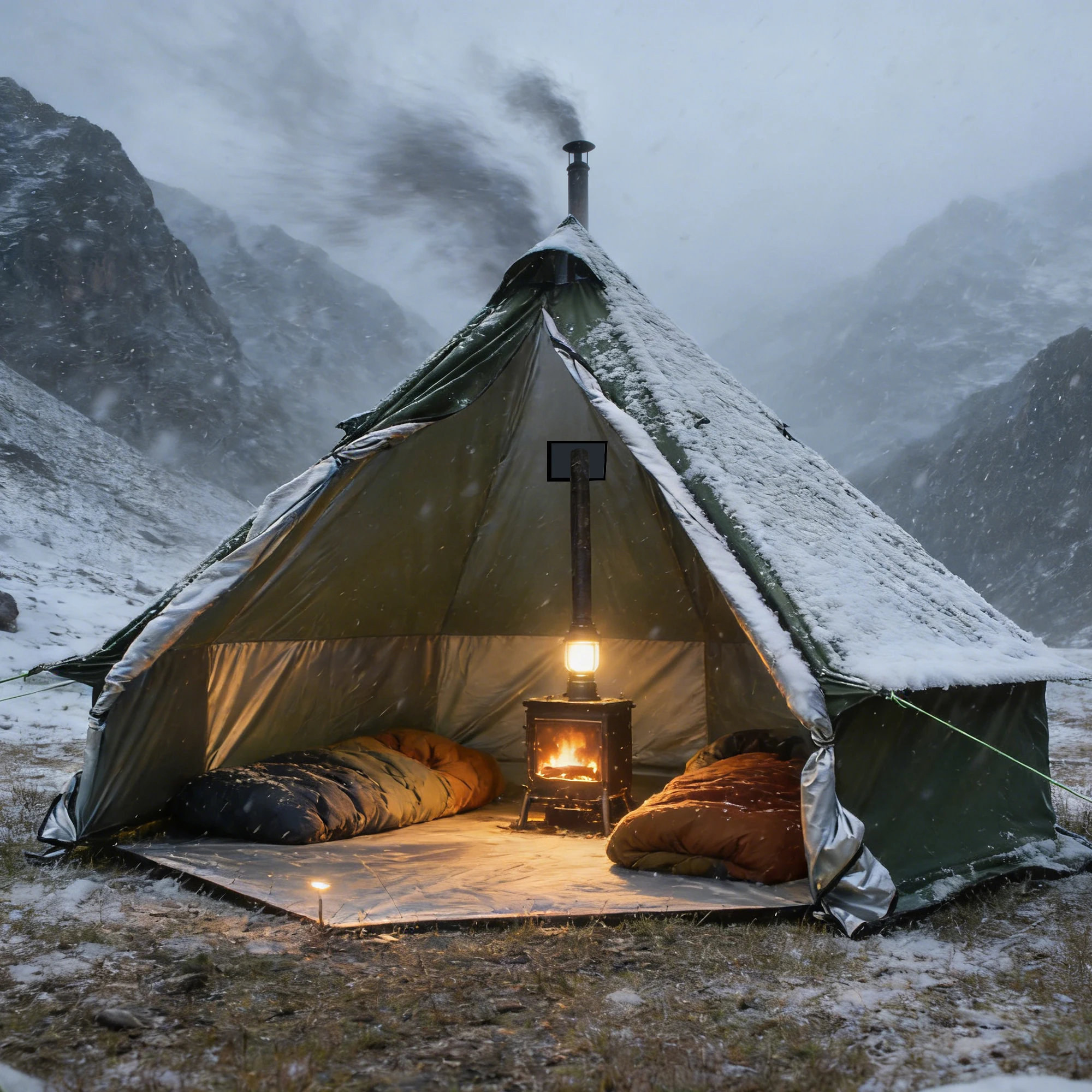 4-Personen-Zelt zum Camping - Atmungsaktives, geräumiges, wasserabweisendes Glamping-Zelt - Luxuriöses Glockenzelt für den Außenbereich mit Ofenbereich