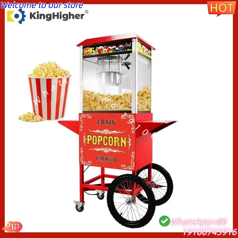 2026 Commercial Electric Popcorn Machine With Cart Retro Automatic Popcorn Maker Machine With Wheels for Party CE Certified