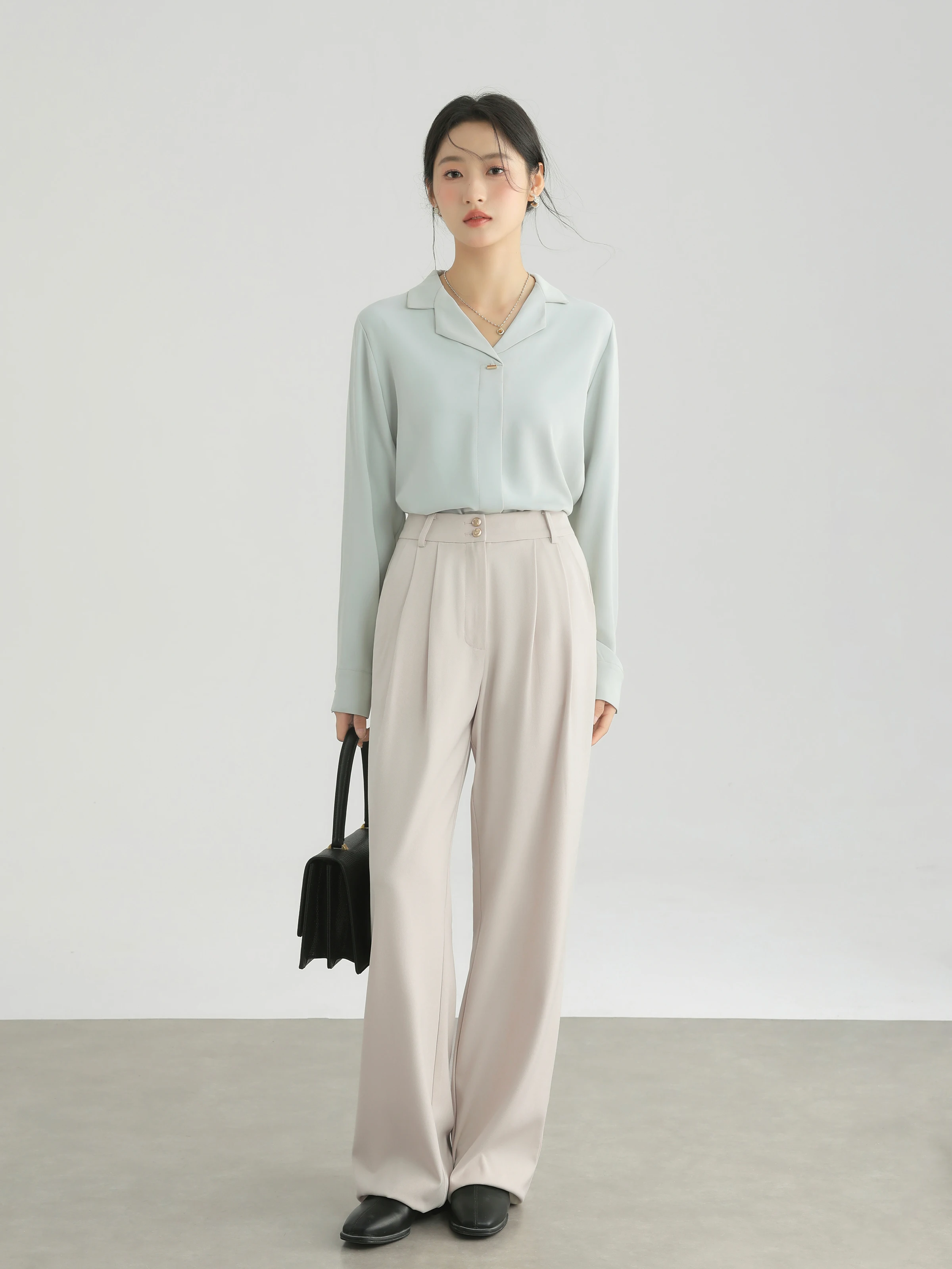 Elegant Pleated Wide Leg Pants Women High Waist Straight Trousers Loose Relaxed Suit Slacks Autumn Office Casual Long Workwear