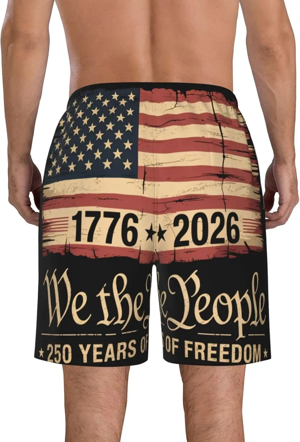 250 Years America Flag 250th Birthday 1776-2026 Men's Swim Trunks, Quick Dry Beach Board Shorts with Pockets
