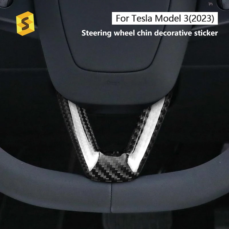 Shasha Carbon Fiber Accessories Steering Wheel Chin Decorative Sticker Carbon Fiber Car Accessories for Tesla Model 3 2023 - view 3