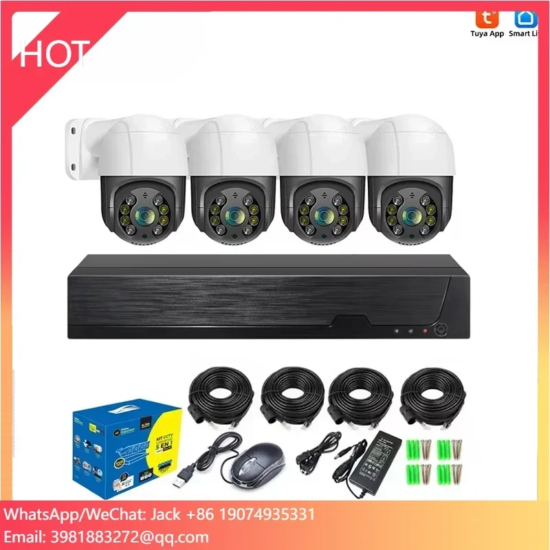 Saikiot nvr poe kit tuya poe ptz câmera cctv sistema de segurança ao ar livre à prova dwaterproof água 5mp 4x zoom tuya inteligente cctv nvr ptz kit câmera