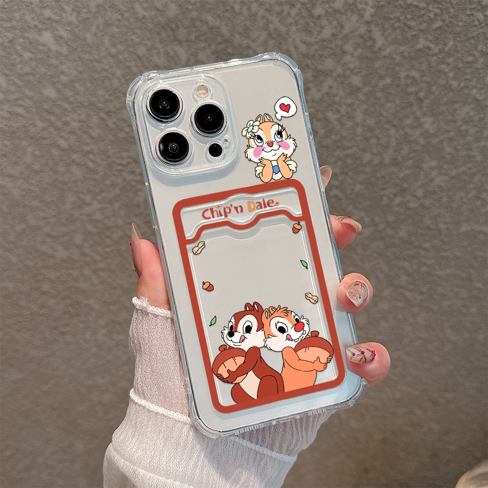 Cartoon Disneies Chip 'n' Dale Card Hold Phone Case For Samsung S24 S23 S22 S21 S20 FE Plus Ultra M54 5G Anti-fall Clear Cover