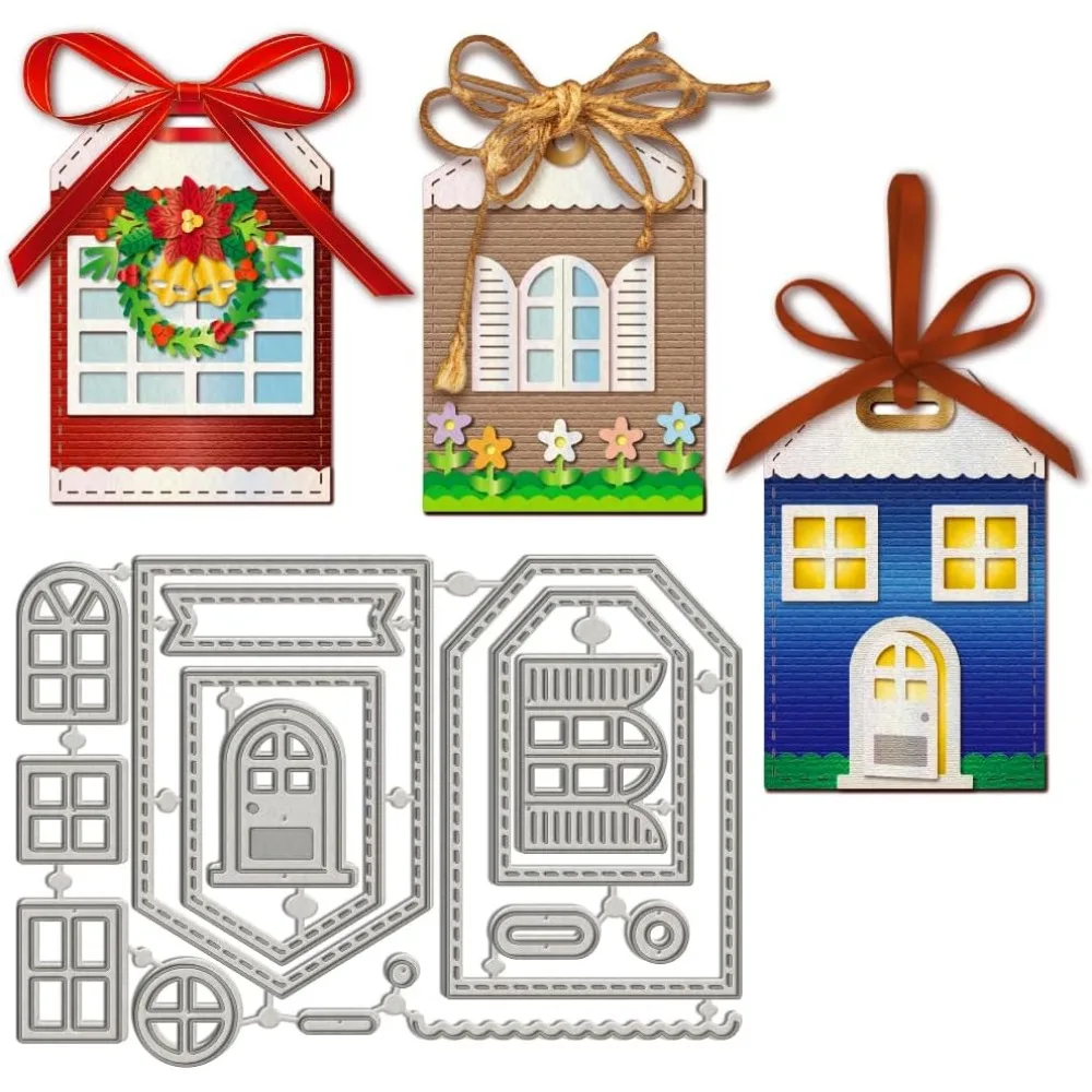 Haus-Schneideformen aus Kohlenstoffstahl, Schablonen für DIY-Scrapbooking, Fotoalbum, dekorative Prägung, Papierkarten, 106 x 150 x 0,8 mm