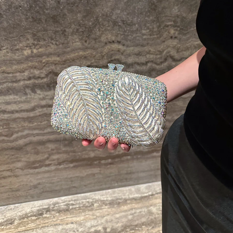 

Multicolored Diamond Leaves Clutch Bags Luxury Crystal Rhinestone Women’s Handbags Dinner Banquet Purse For Wedding Party Prom