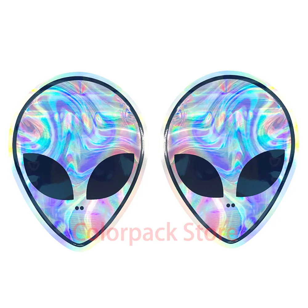 

100PCS Resealable Heat Seal Alien Shaped Zip Lock Bags Mylar Aluminum Foil Holographic Waterproof Ziplock Pouches Bag Ombre