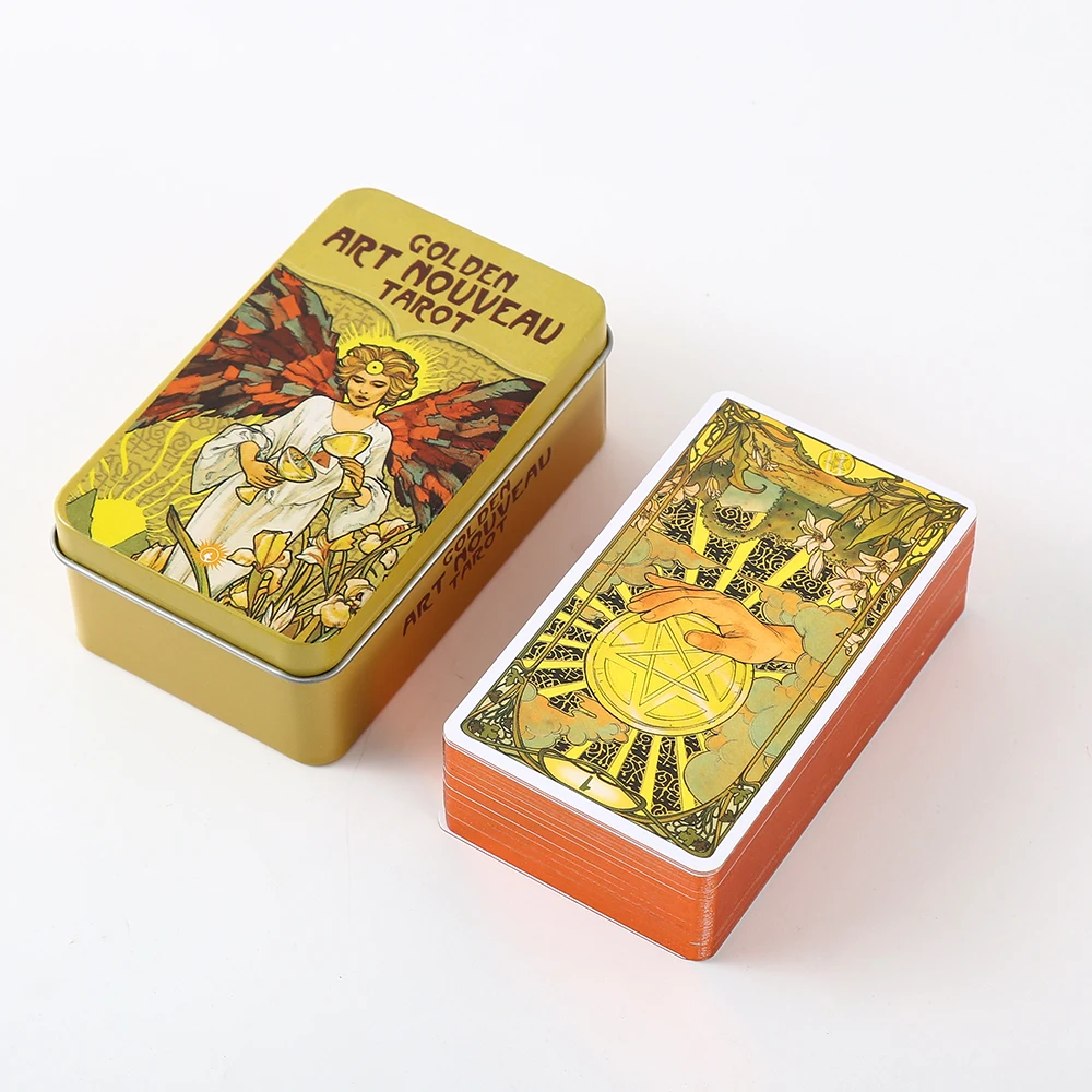 high quality tarot cards in Metal Tin Box 10cm*6cm board games gold green-plated Edge 78 cards with paper manual