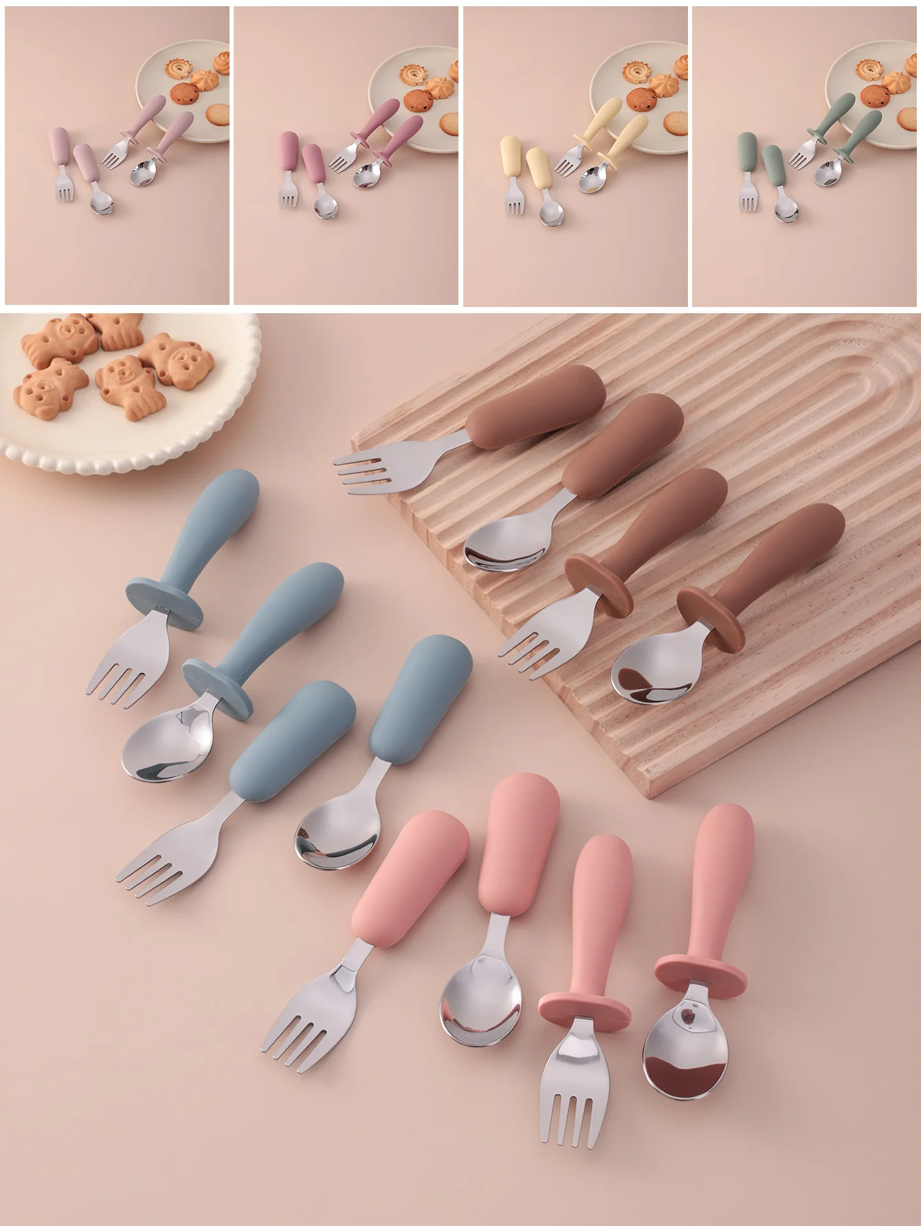 4PCS Stainless Steel Fork Spoon Baby Weaning Utensils Toddler Self Feeding Dinnerware Set Safe Children's Cutlery Items