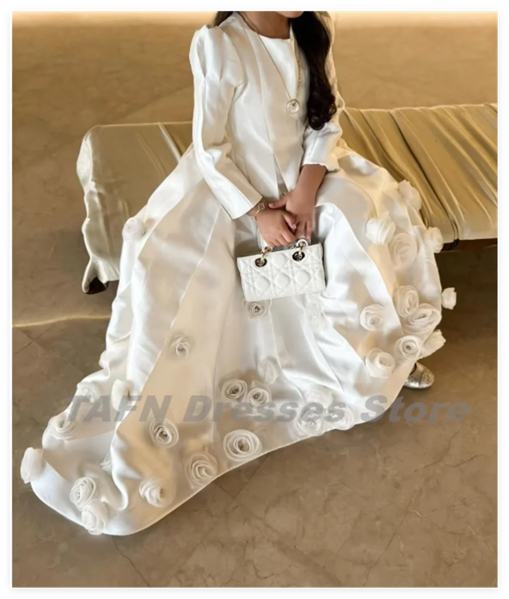 Robe de princesse arabe en satin perlé pour enfants, robe blanche de Dubaï, robe de Rhlongue, perles, mariage et fête d'anniversaire