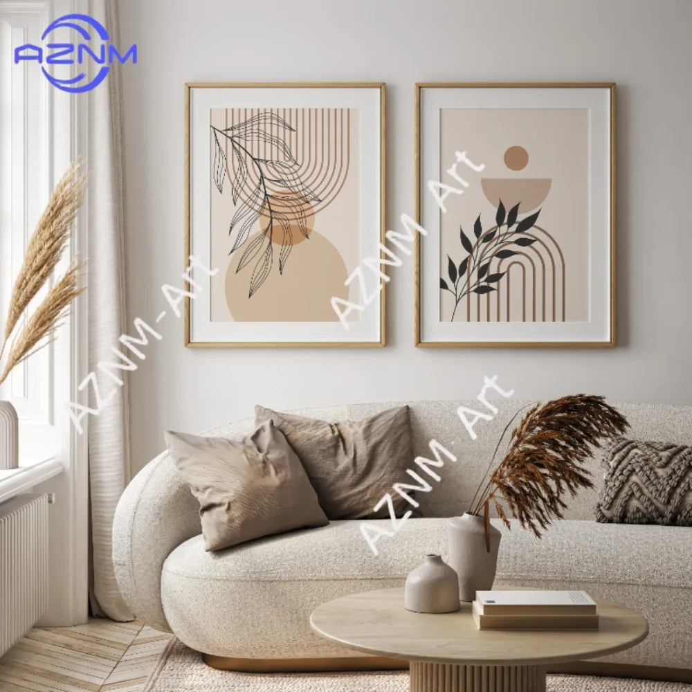 1/2Pcs Green Botanical Wall Art Set of 2, Terracotta Arch Abstract Canvas Prints, Minimal Modern Leaf Posters Wall Art