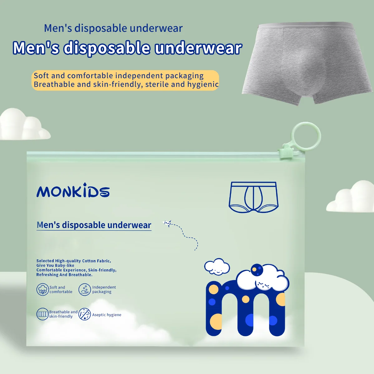 3-Piece Men's Boxer Disposable Underwear, Fashion Shorts, Breathable and Comfortable Corners, Portable for Travel.