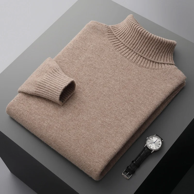 Autumn and winter new cashmere sweater men\'s turtleneck thickened 100% pure wool sweater youth loose top warm knit coat