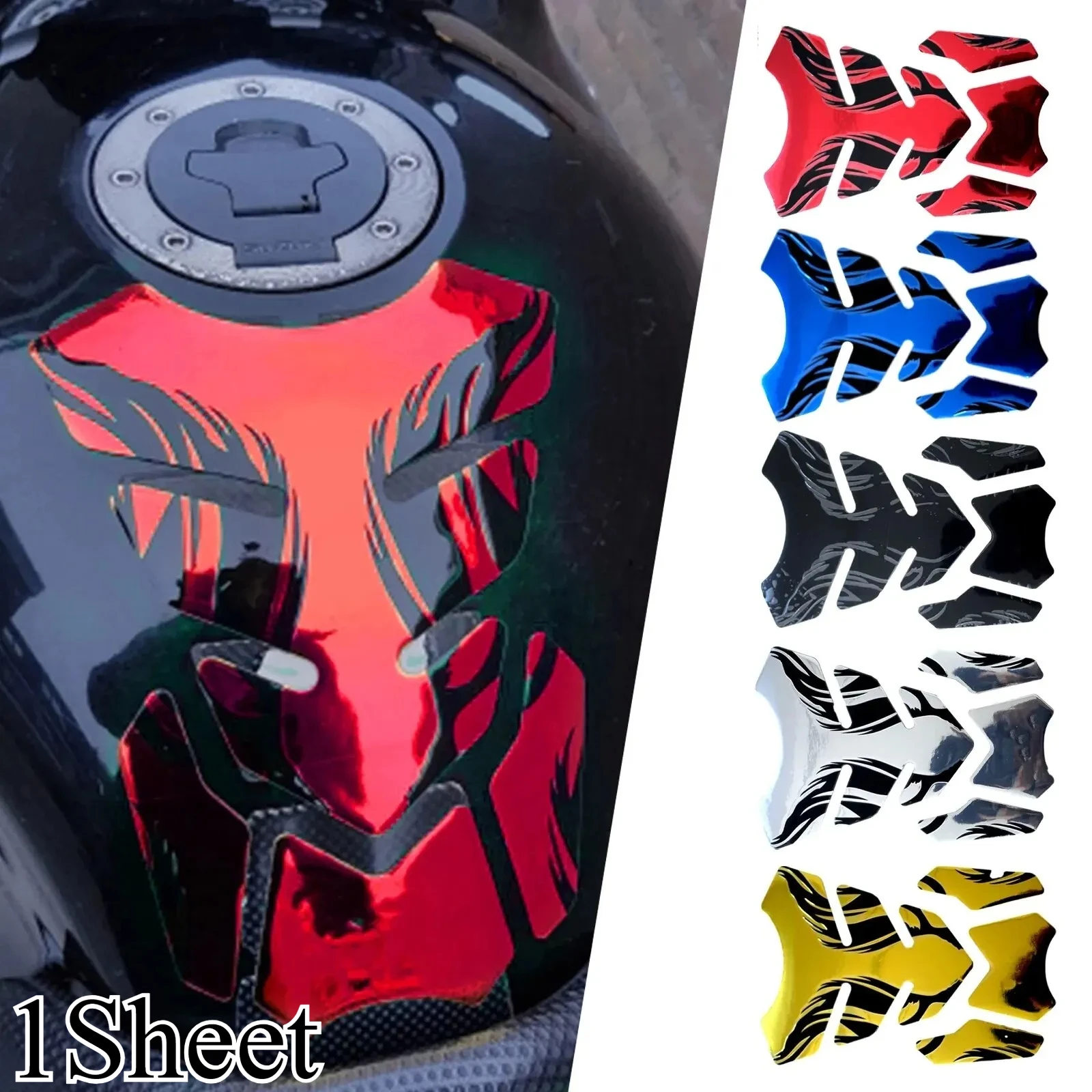 1Sheet Motorcycle Tankpad Sticker Fishbone Tank Pad Stickers Oil Gas Protector Cover Decoration Flame Motorcycle Accessories