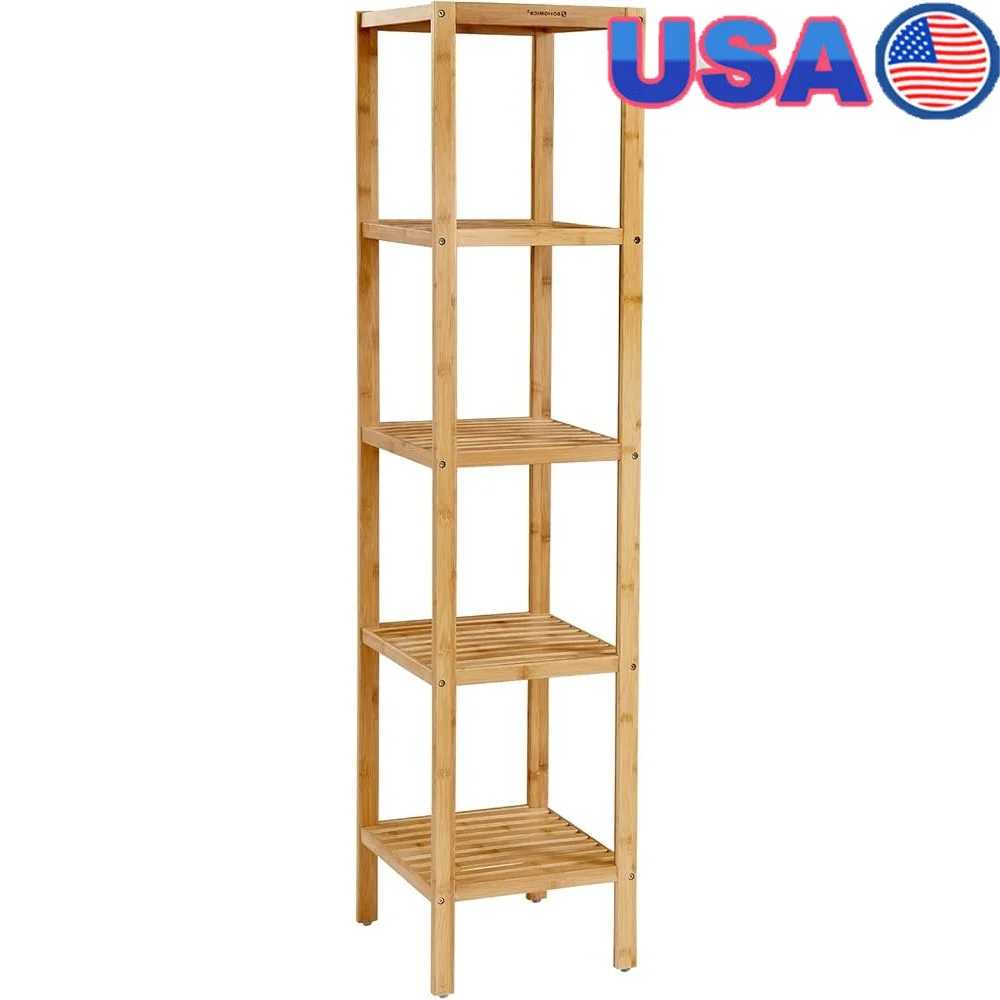 

5-Tier Bamboo Storage Rack Multifunctional Corner Shelf Unit Kitchen Living Room Bathroom Bedroom Entryway Space Saver