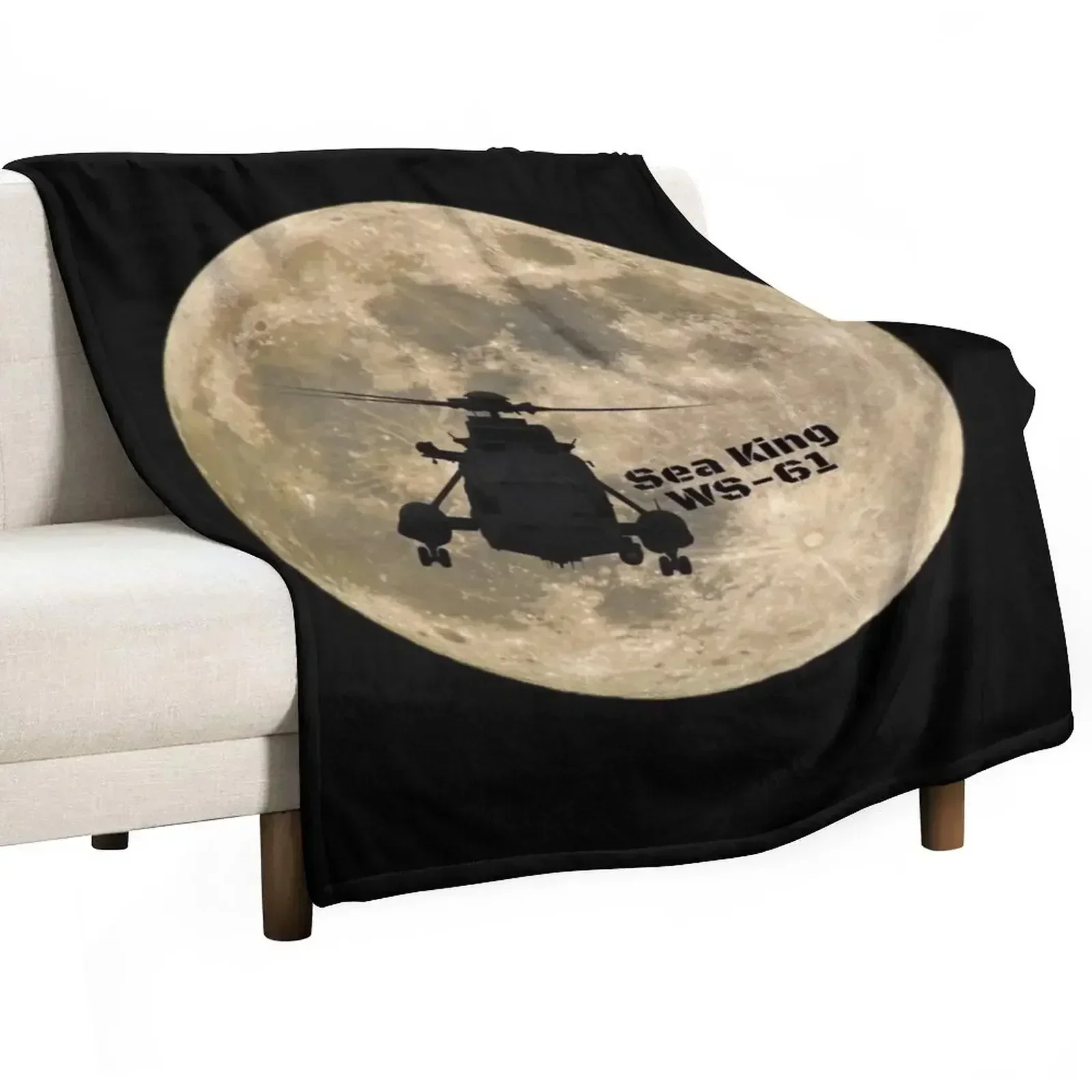 Sea King WS-61 Silhouetted against a Full Moon Throw Blanket sofa bed Bed linens Decorative Throw Winter beds Plush Blankets