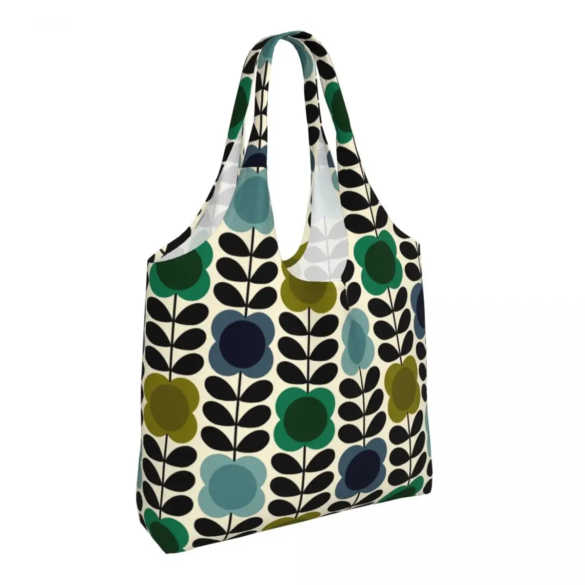 Personalizado orla kiely ponto flor haste verde mercearia sacolas de compras mulheres lona ombro shopper bolsa grande capacidade bolsas