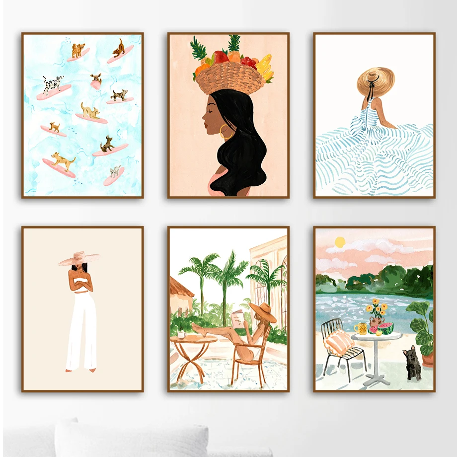 Wall Art Canvas Painting Nordic Tropical Watercolor Sunbathe