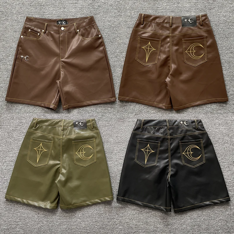 

25SS Европа Америка Уличный тренд Thug Клубные кожаные шорты Хип-хоп Модная вышивка Металлический логотип THUG CLUB Повседневные шорты