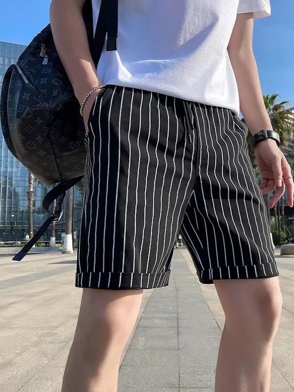 

Premium Stripe Men's orts Summer Cool Haome Slim Fit Five-Quarter Length Beachwear Ice Silk Qui Dry Casual Straight Le...