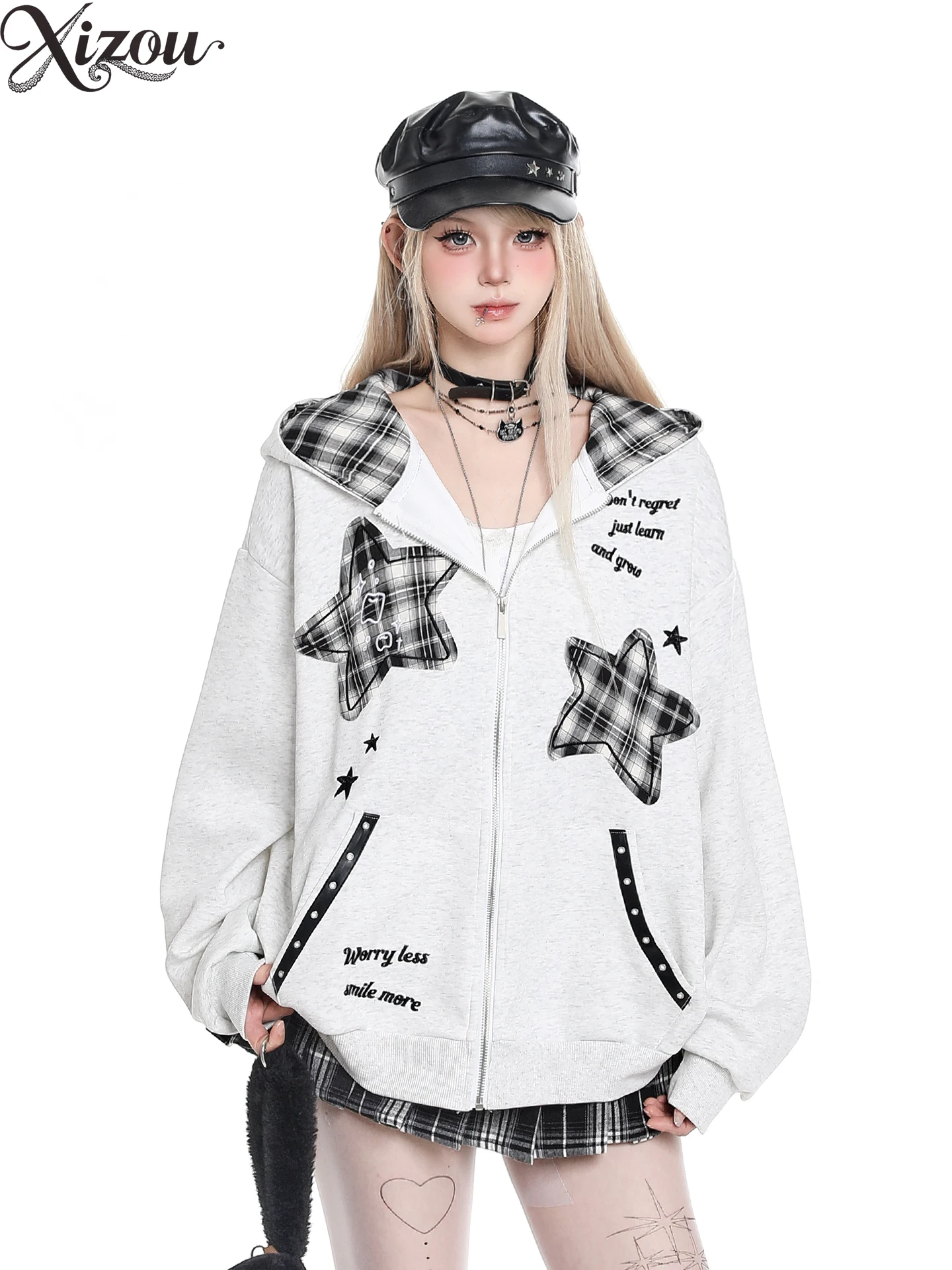 

New Fashion Lady Coats Spring Retro Hot Girl Star Print Casual Hoodie 2025 Autumn Loose Sweatshirt Versatile Jackets for Women
