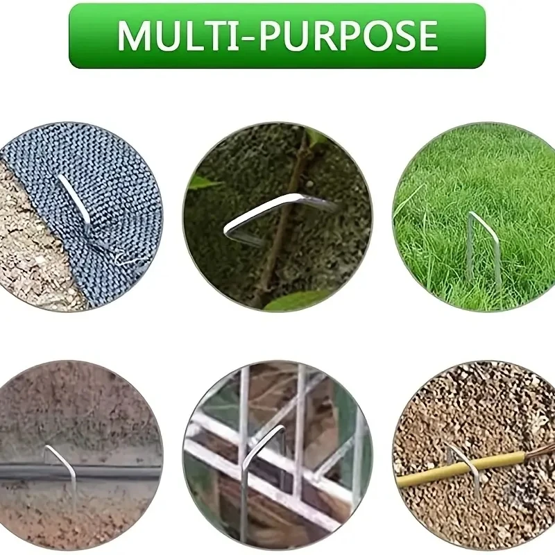 50 Stück Landschaftsklammern, U-förmige Gartennadeln, Gartenpfähle, Heftklammern, robuste Garten-Rasen-Zeltpfähle, sichernde Heringe für Unkrautba – Detail 9