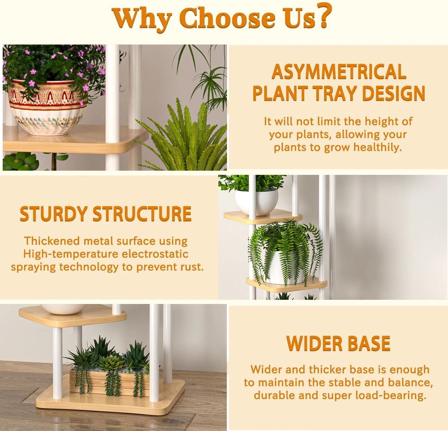 4-6 Tier Tall Corner Plant Stands,Large Metal Wood Flower Pot Shelf,Tiered Plant Holder Display Rack for Outdoor Balcony Garden