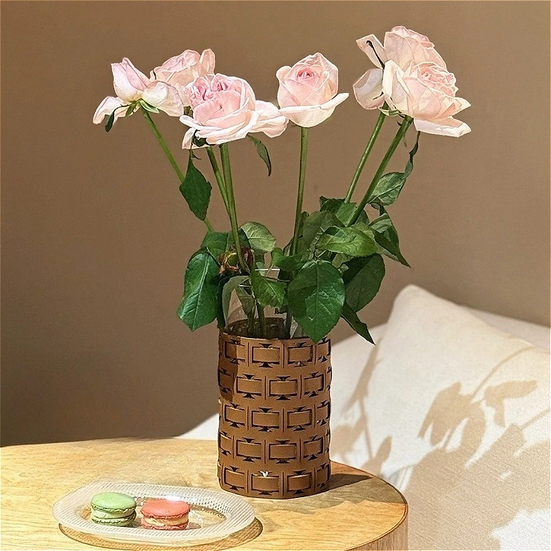 Weave Leather Vases Retro Luxury Creative Aesthetic Dried Flowers Vases Home Living Room Dining Table Decorative Furniture