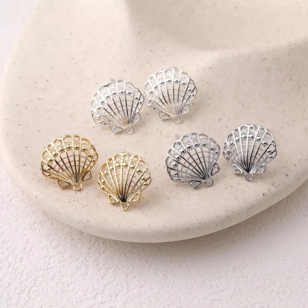 

2PCS Dainty Shell Scallop Ear Studs for Jewelry Making Earrings Components DIY Brass 14k Gold Plated Accessories 18*18mm