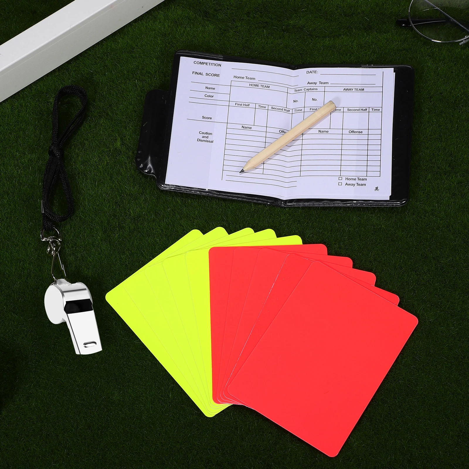 

1 Set Red Yellow Cards Soccer Referee Kit Durable Pvc Abs Portable Whistle Scorebook For Sports Training Competition Referee