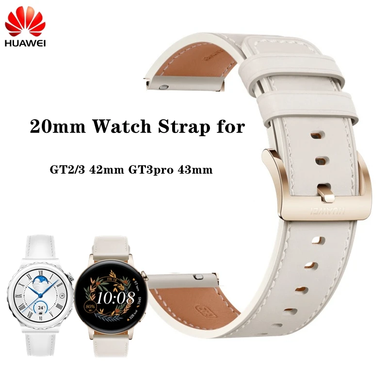 Bracelet de montre en caoutchouc et silicone pour femme, bracelet en cuir pour Huawei GT3 Pro, GT2, GT3, 42mm, 20mm, 43mm, original