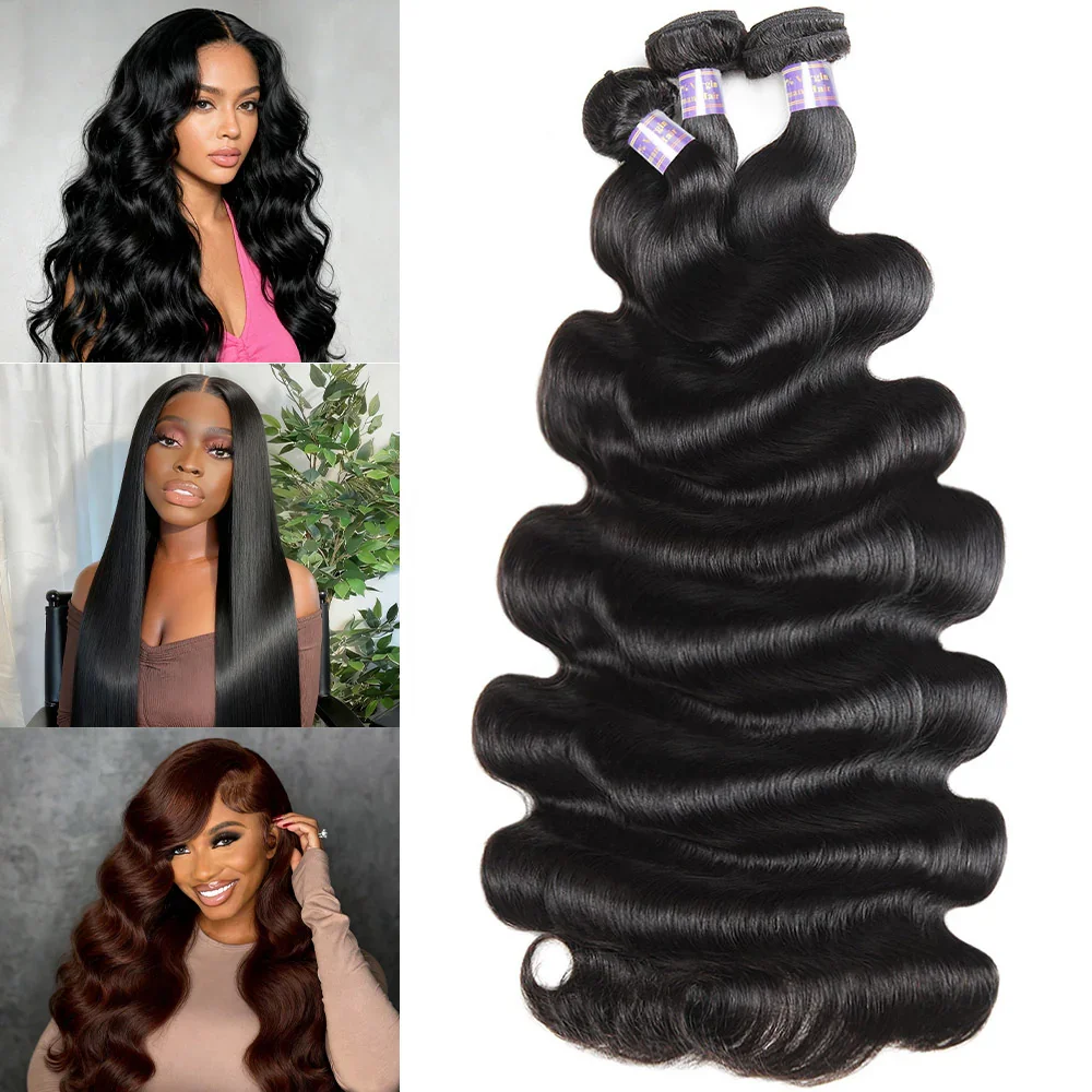 

Double Weft Body Wave Human Hair Bundles 32 Inch Human Hair Weave Bundles Natural Black 3/4 Loose Body Wave Bundles