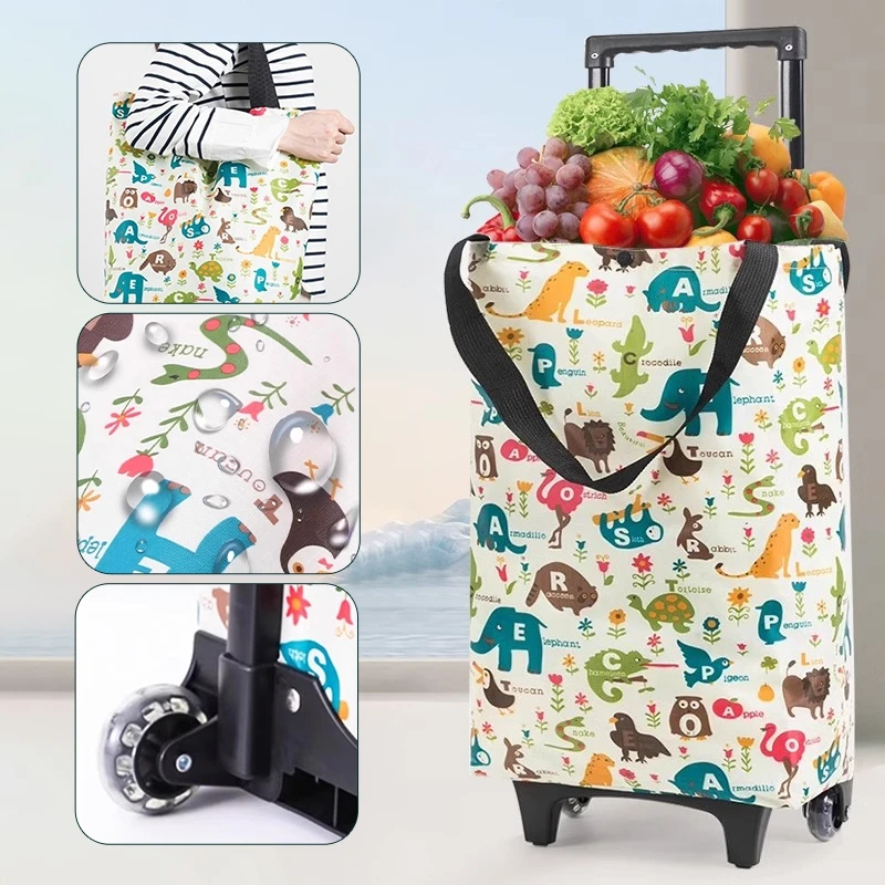 Folding Shopping Bag Portable Shopping Trolly Tugboat Luggage Cart with Wheels Reusable Hand Truck 20kg Load Travel Household