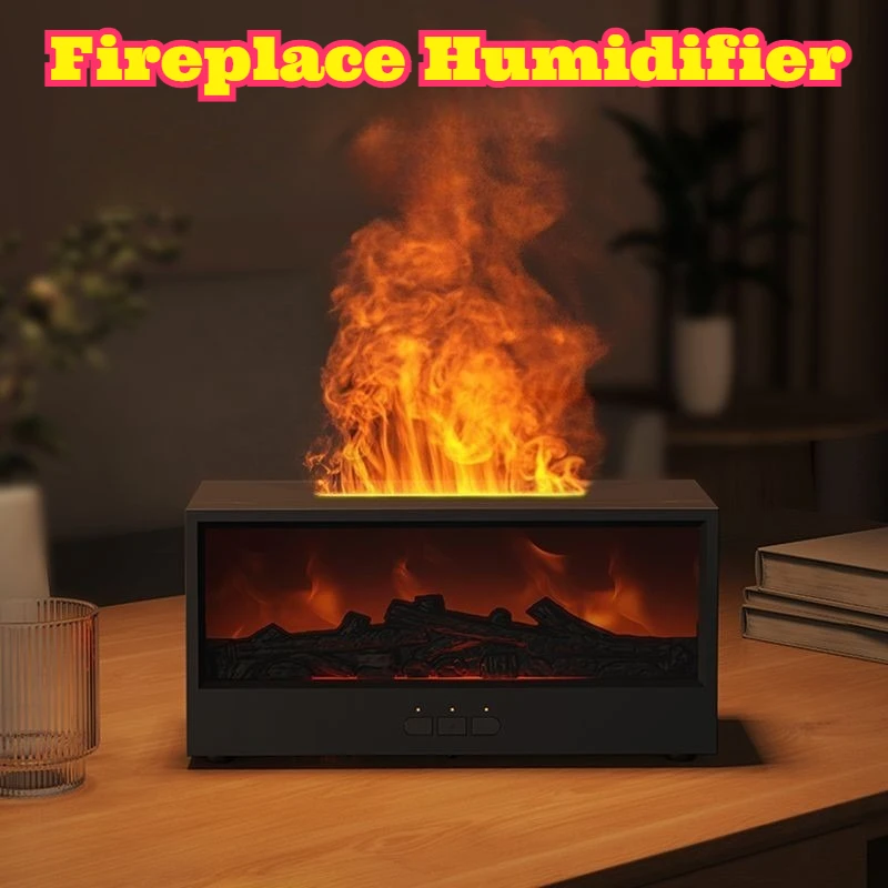 Flame Fireplace Aroma Diffuser Humidifier Night Light Ultrasonic Mist Maker Portable Moisturizer Creative Desktop Decor Ideal