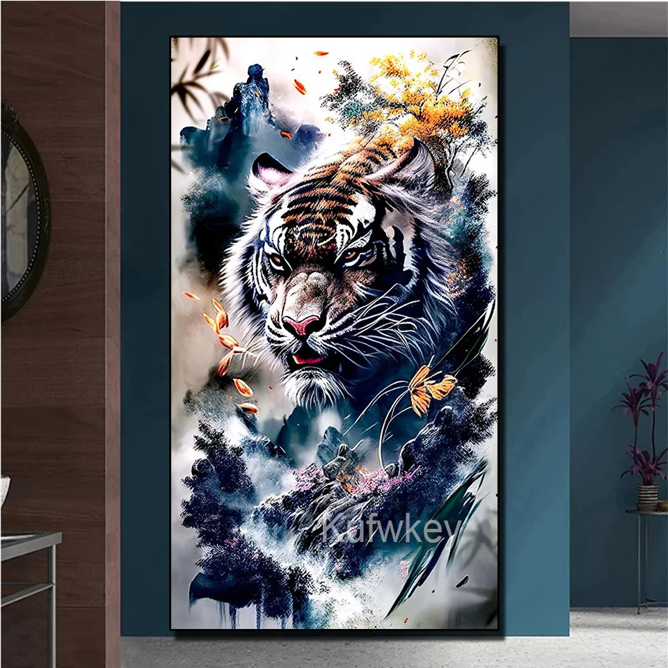 Large 5D DIY Diamond Painting Ink Painting Of Tiger New 2023 Full Diamond Embroidery Cross Stitch Kits Mosaic Art Home Decor