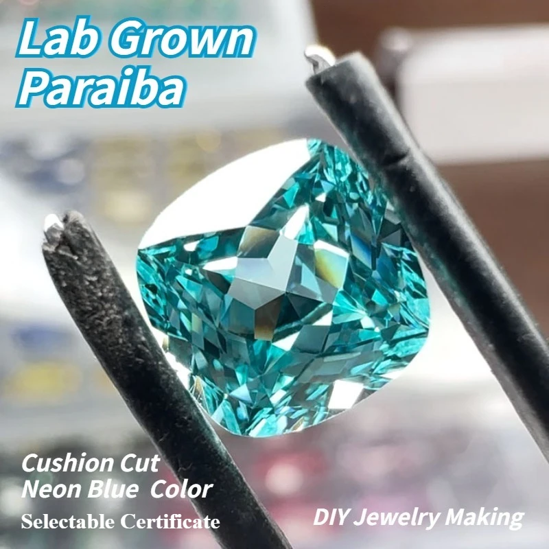 Laborgezüchtete Paraiba Quadratische Kissen-Charms DIY Hochwertige Schmuckherstellungsmaterialien für Ringe, Anhänger, Ohrringe mit Wählbarem Zertifikat – Detail 6