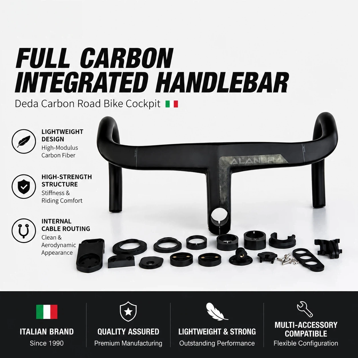 ALAENRA Full Carbon Road Bike Handlebar Internal Wiring Integrated Handlebar 28.6mm Bike Carbon Handlebars with Comput Holder