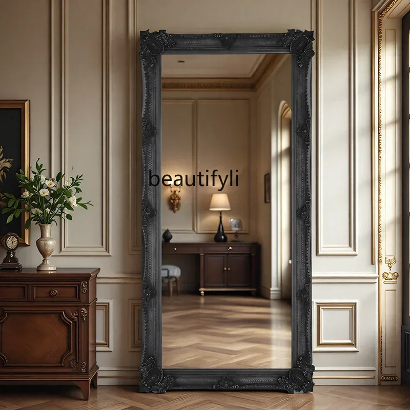 

YA17 American classical full-body mirror French retro engraved mirror household, clothing store floor-to-ceiling fitting mirror