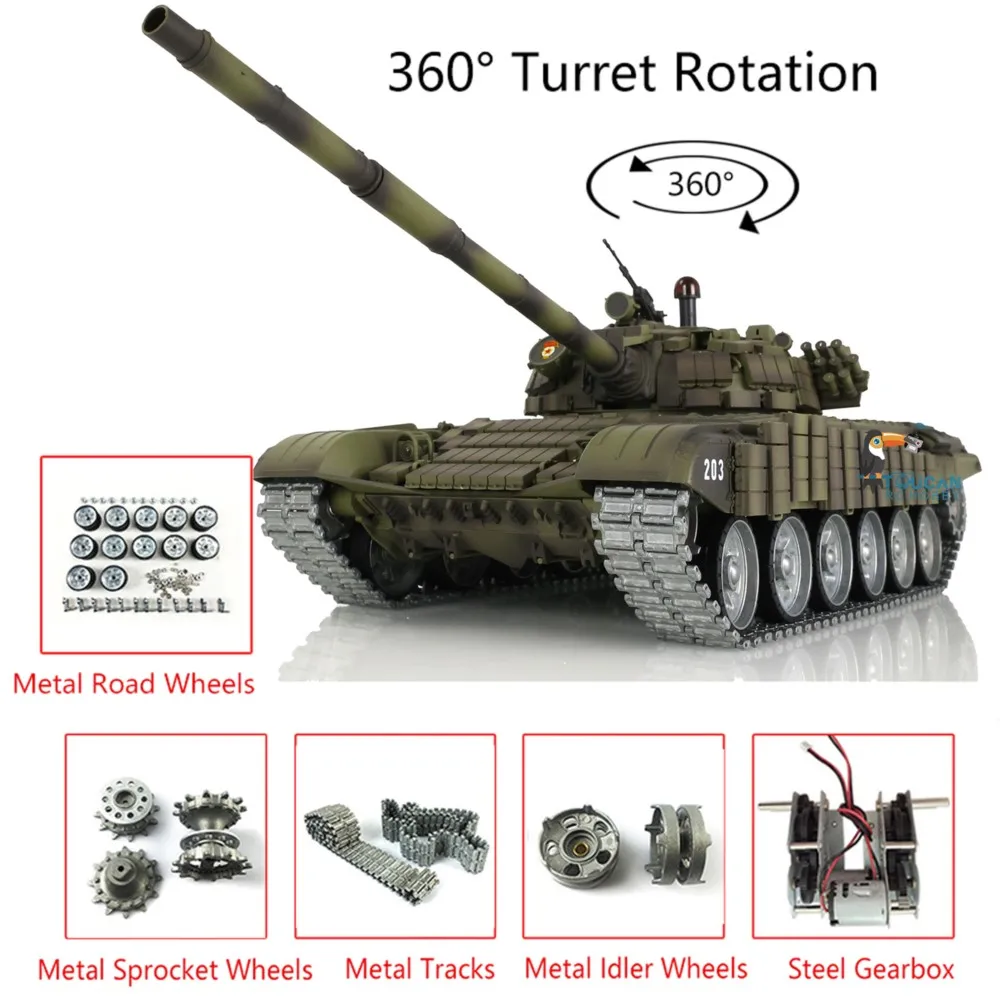 بيع الولايات المتحدة Henglong T72 RC دبابة قتال 1/16 RTR 7.0 اللوحة الرئيسية 3939 عجلة المسارات المعدنية درع