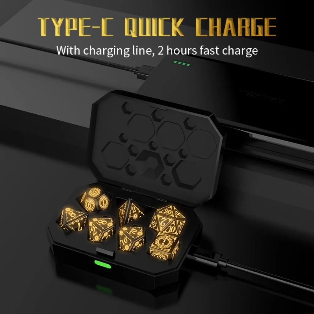 7 Pcs/set Electronic Luminous DND LED Dice Set Dungeons Dragons Rechargeable Light Up Dice with Charging Box Motion Activated