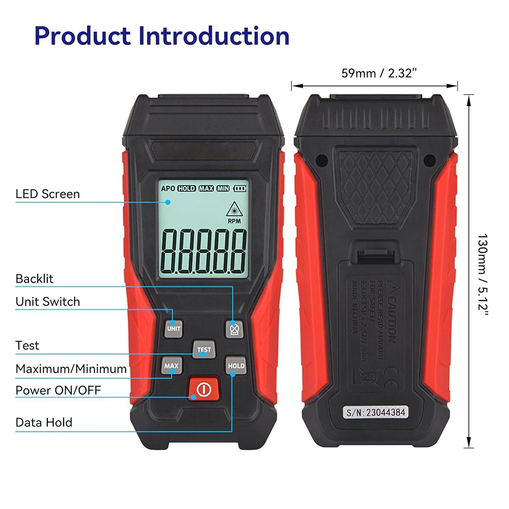 Tachometer TA500A Comprehensive Tool Kit for Accurate Speed Measurements of Various Engine Types up to 100000 RPM