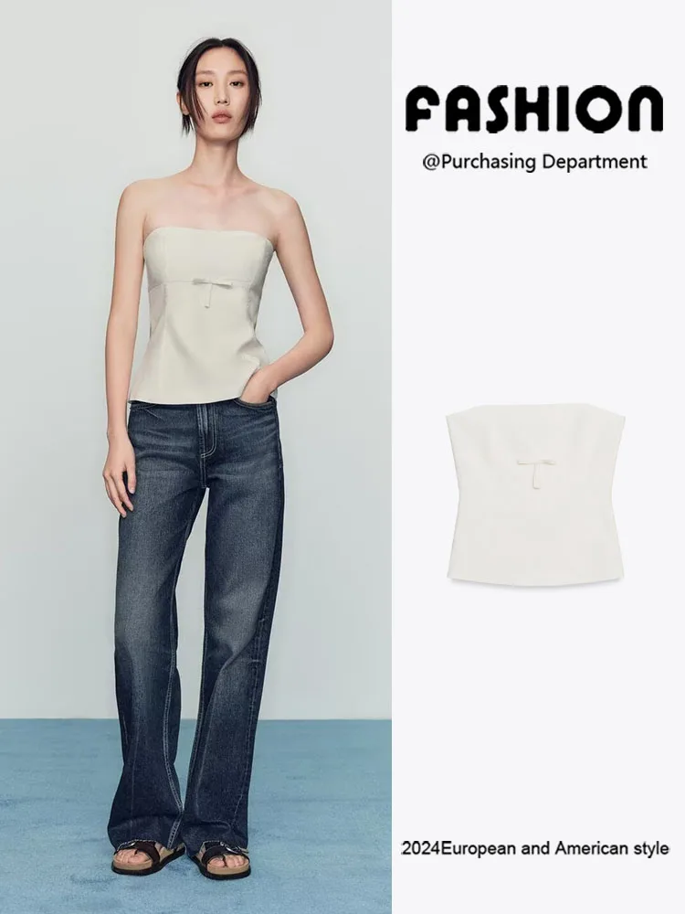 

Новое поступление, женский топ-бюстье с отделкой узлом, осень 2024, этнический сценический костюм, футболка, модная женская одежда