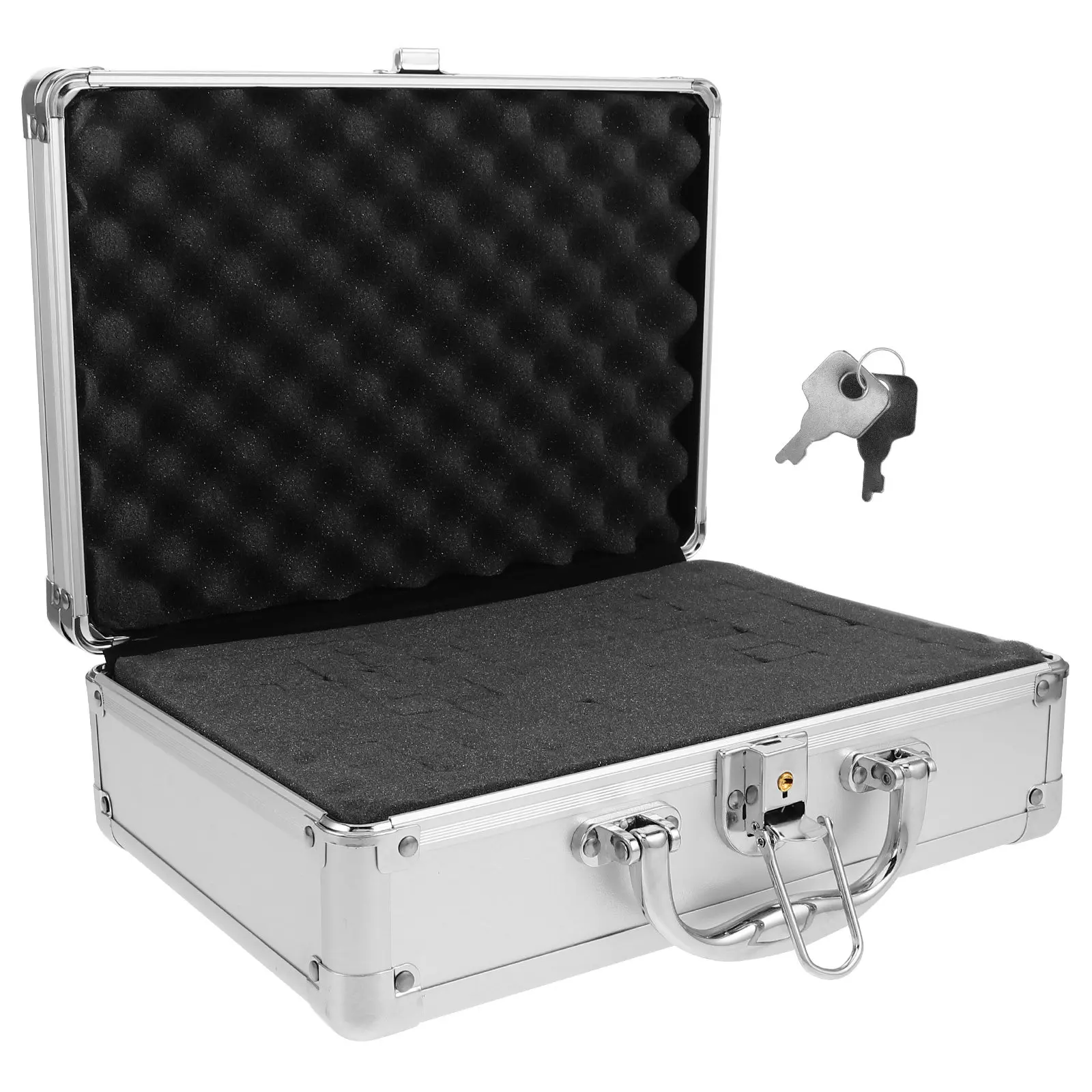 Aluminum Alloy Storage Box Portable Key Lock Hard Shell Protective Case with 3 Layer Foam for Tools Documents Microphones