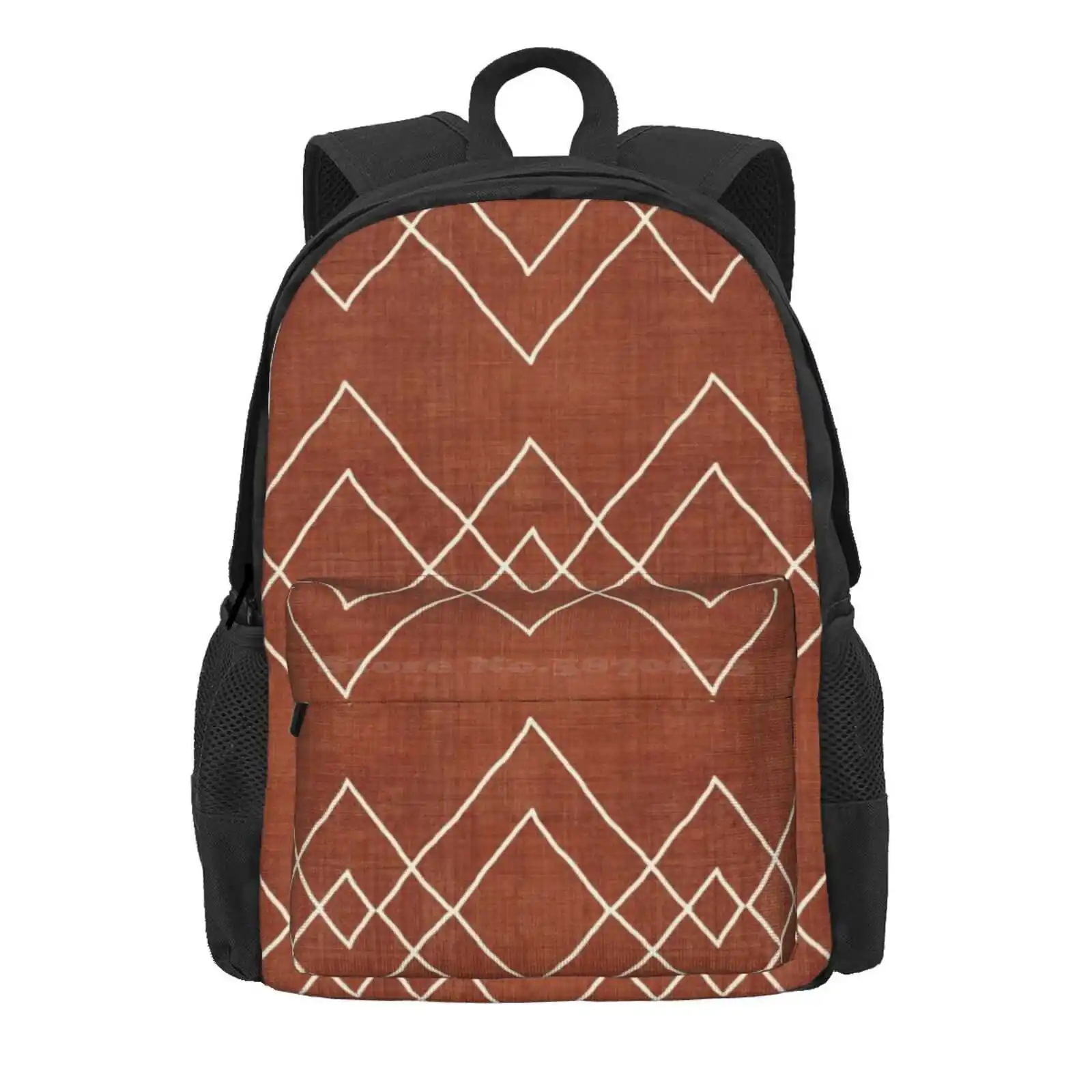 Nudo In Rust Hot Sale Schoolbag Backpack Fashion Bags Rust Red White Bohemian Dye Zig Zag Diamonds Lines Geometrics Arrow