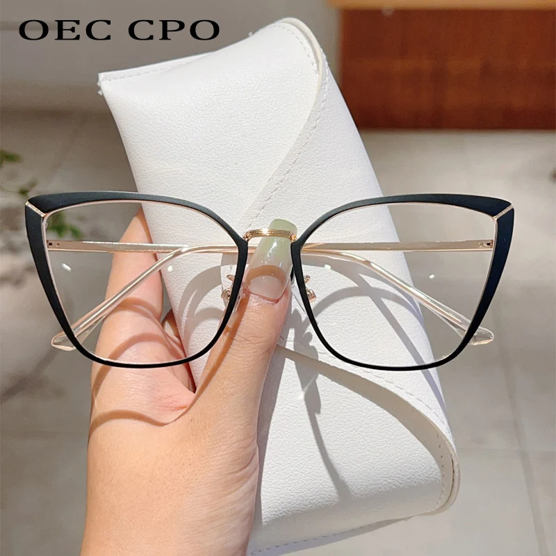 

OEC CPO Fashion Cat Eye Women Metal Glasses Frame Retro Clear Lens Female Optical Eyeglasses Frames Computer Goggles
