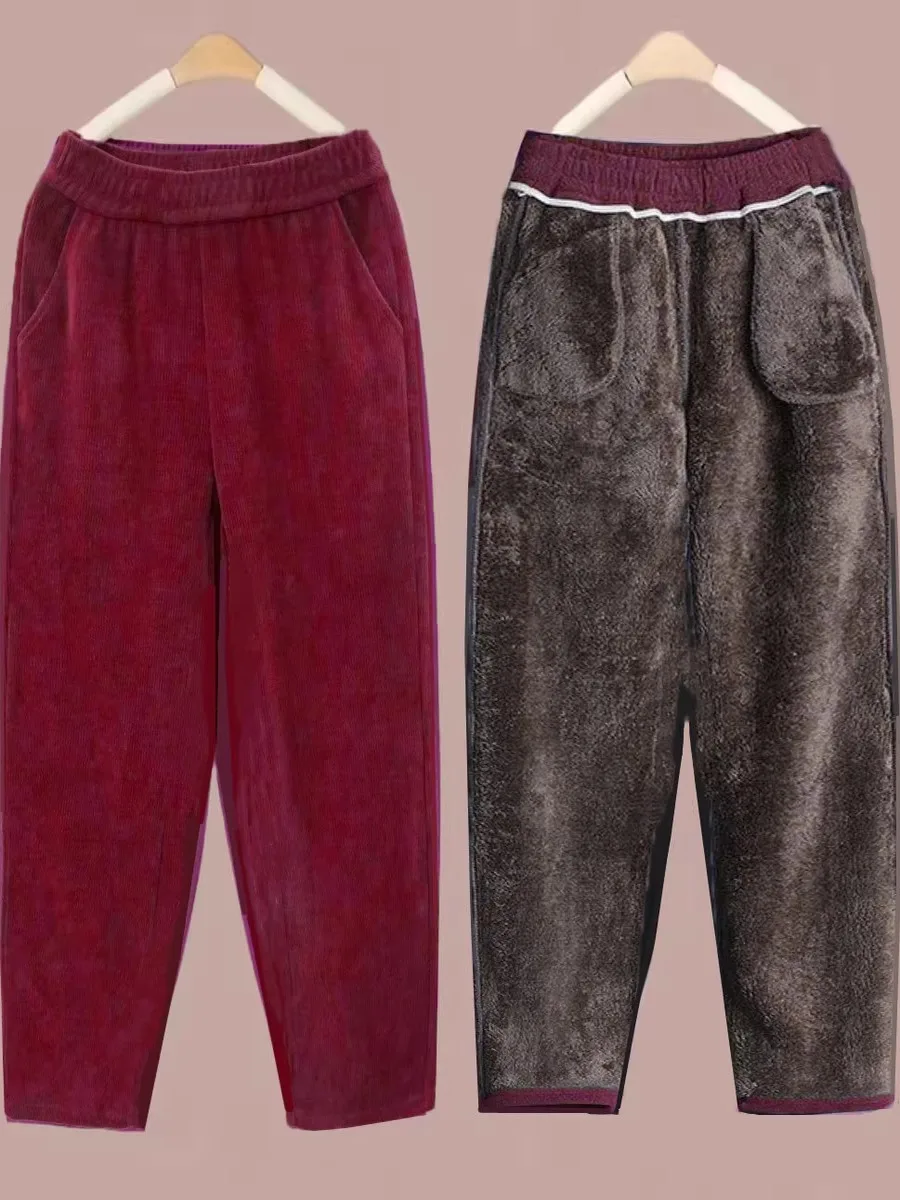 Thickened Lamb Velvet Fleece Lined New Loose Harlan Pants Fashionable All Match Casual Pants mid Aged And Elderly Best Selling