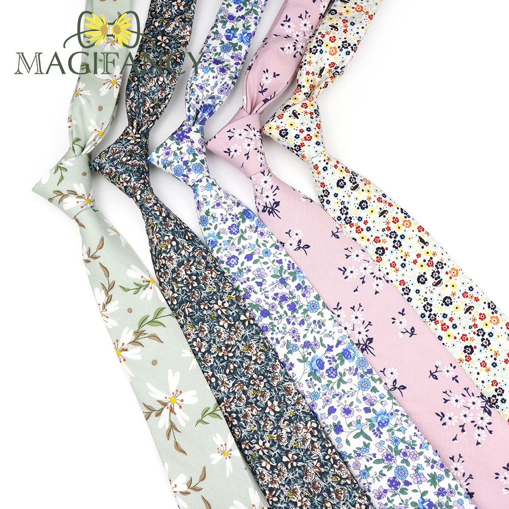 High Quality Printed Floral 6.5cm Tie 100% Cotton Elegant Purple Green Men Wedding Party Daily Suit Shirt Cravat Gift Accessory