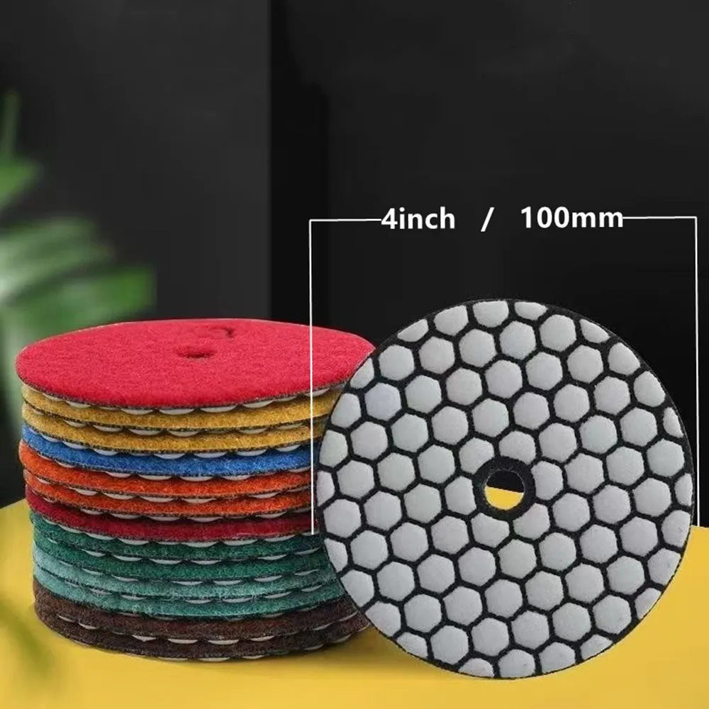 4 zoll 100mm 1/3/6/7Pcs Trocken Polieren Pad Scharfe Typ Flexible Diamant Polieren Pad für Granit Marmor Stein Schleif Disc – Detail 1