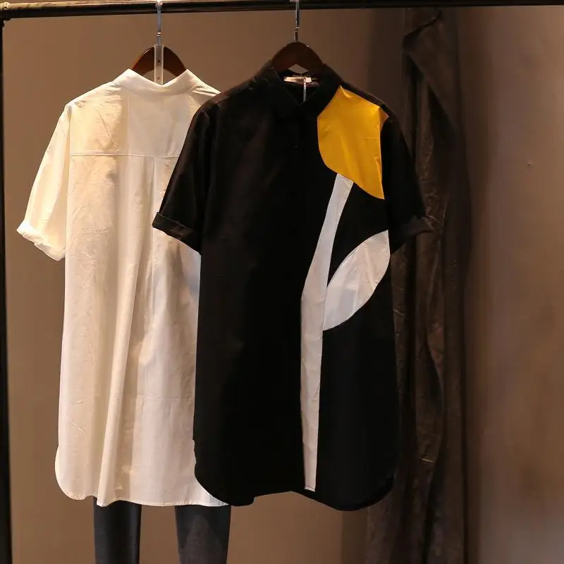 

Women`s Long Shirts Blouse Y2k Retro Vintage Cotton Shirts Oversized Pullovers Outerwear Oversized Short Sleeve Ladies Tops