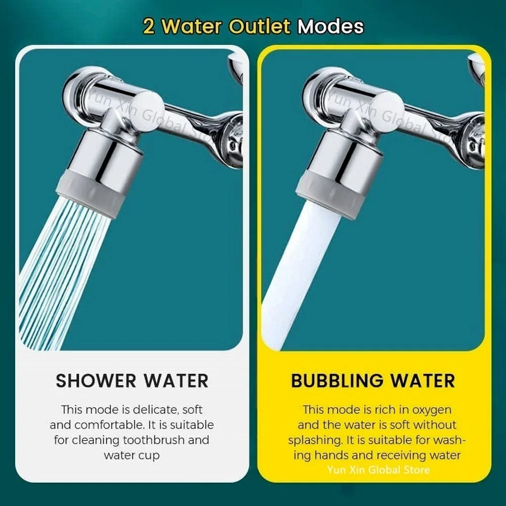 Universal 1080° Rotate Kitchen Faucet Extender Aerator Plastic Splash Filter Kitchen Washbasin Faucet Bubbler Nozzle Robotic Arm